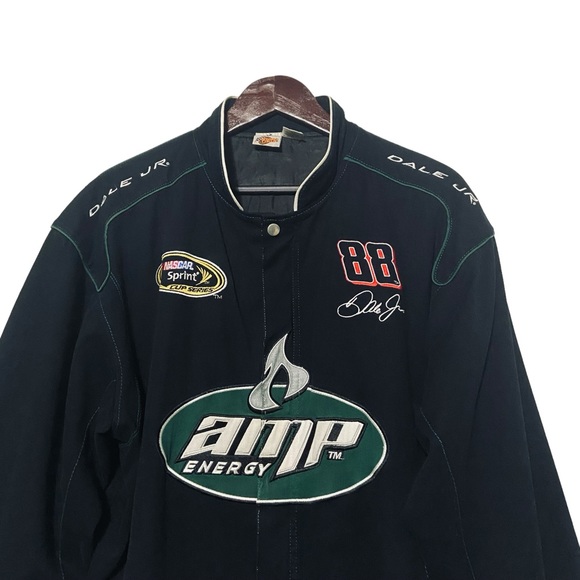 Vtg NASCAR Dale Earnhardt Jr. Racing Jacket AMP Energy #88 Black & Green - Picture 2 of 15